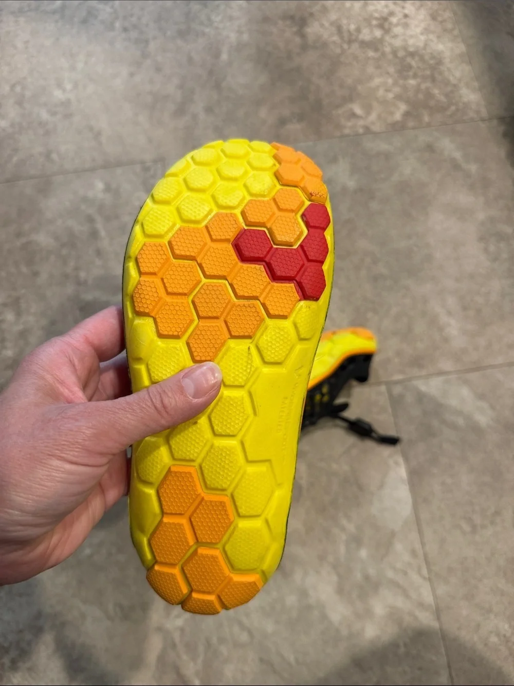 Vivobarefoot Black and Orange Water Shoes with Honeycomb Upper Size 6